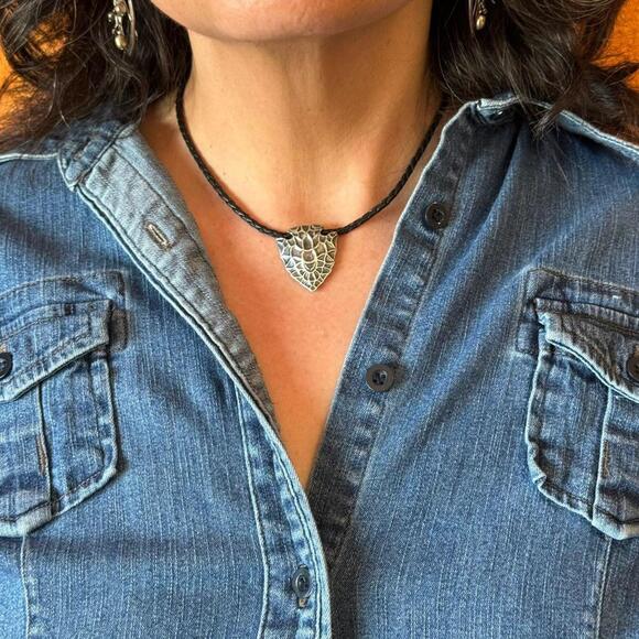 Carolyn Pollack Sterling Arrowhead Pendant with Black Braided Leather Necklace - Picture 4 of 10